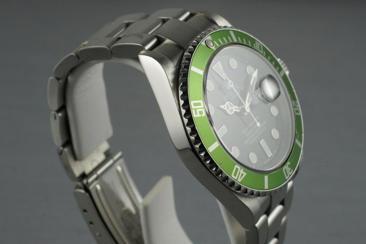 2005 Rolex Green Submariner 16610V with Box and Papers