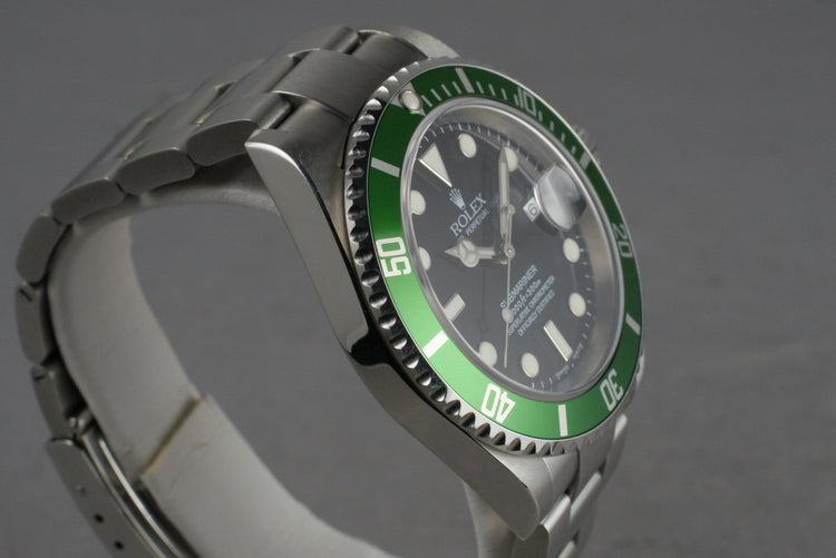 2005 Rolex Green Submariner 16610 with Box and Papers