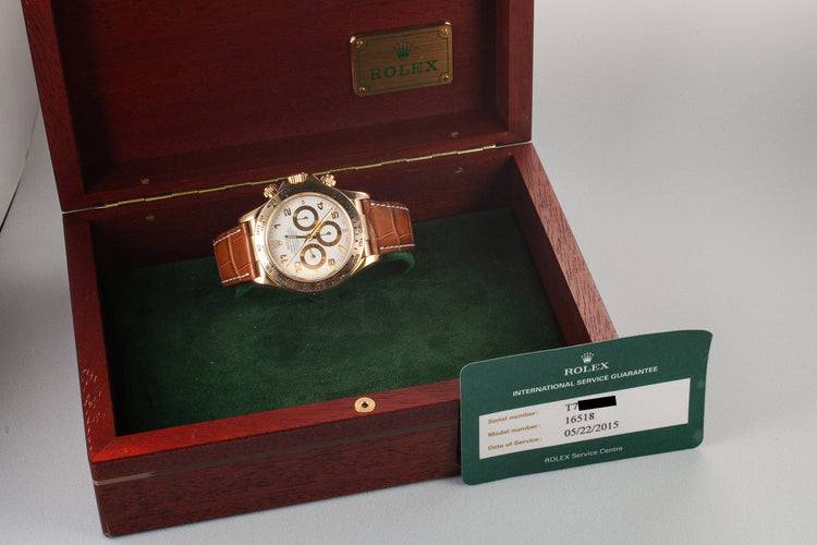 1995 Rolex 18K YG Zenith Daytona White Arabic Dial with Box and Service Papers