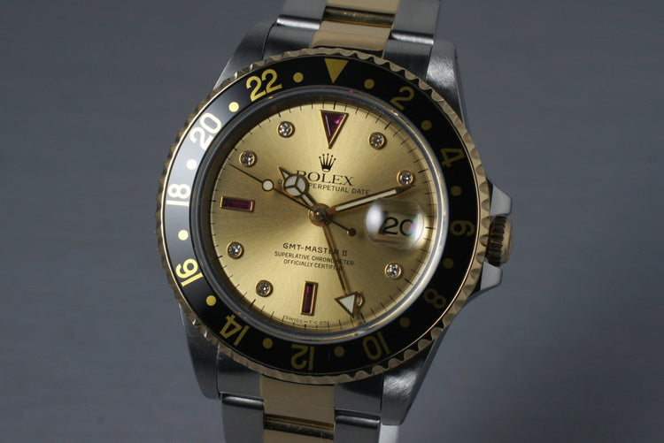 1995 Rolex Two Tone GMT II 16713 with Champagne Serti Dial