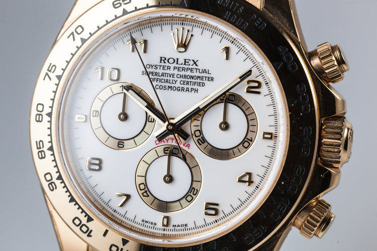 2003 Rolex 18K YG Daytona 116518 White Arabic Dial