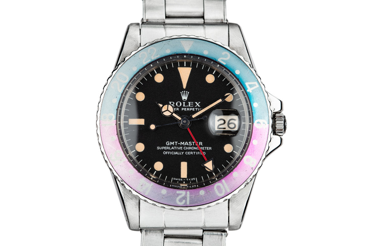 HQ Milton - 1968 Rolex GMT-Master 1675 with Faded Fuchsia Bezel