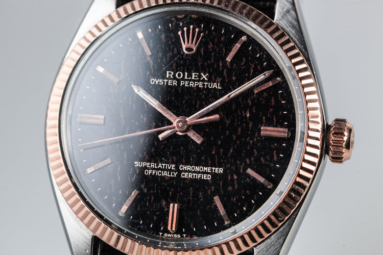 1964 Rolex Rose Gold and Stainless Steel Oyster Perpetual 1005 Black Gilt Dial