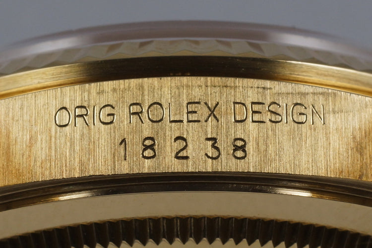 1989 Rolex YG Day-Date 18238 Champagne Dial with RSC Papers