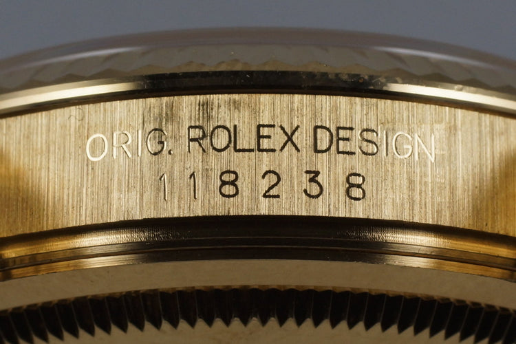 2001 Rolex YG Day-Date 118238 with Box and Papers