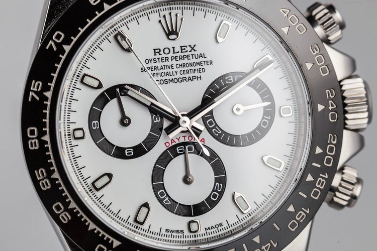 2017 Rolex Daytona 116500 White Dial with Black Ceramic Bezel and Box and Papers