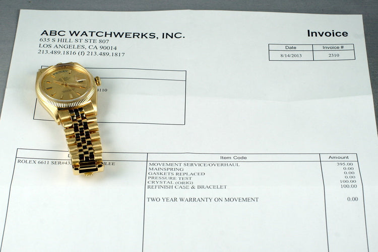 1958 Rolex 18K Day-Date 6611B with Service Papers