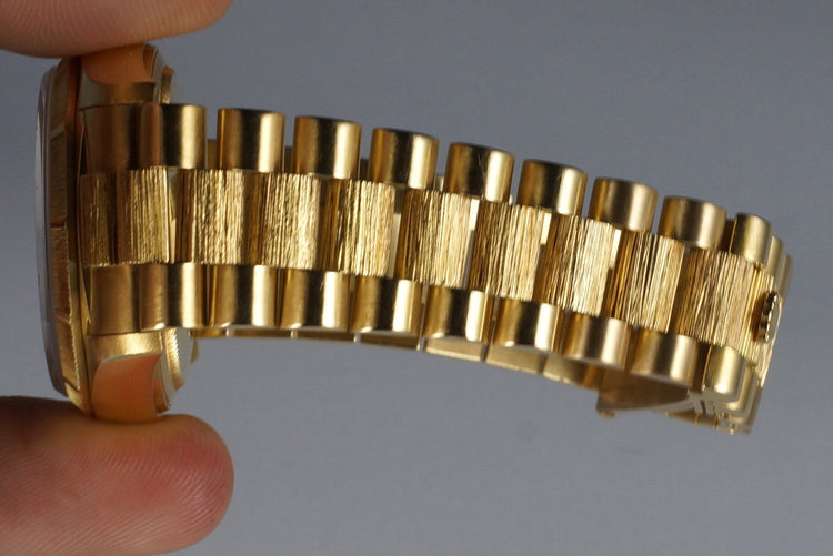 1985 Rolex YG Bark Day Date 18078 Champagne Dial with Box and Papers