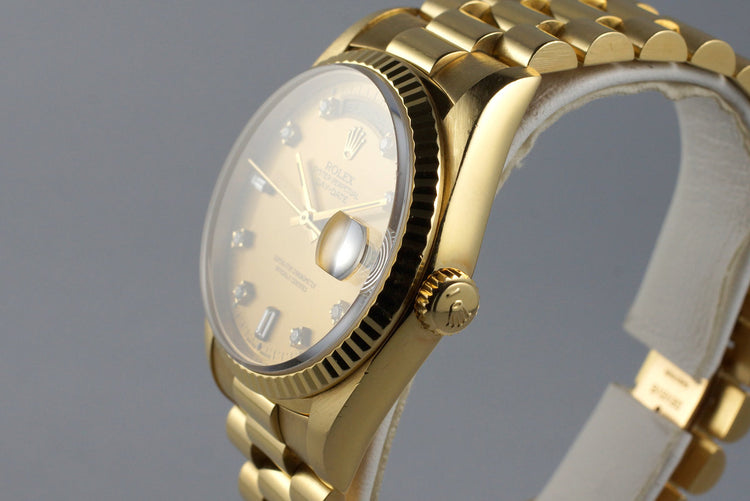 1991 Rolex YG Day-Date 18238 Factory Champagne Diamond Dial