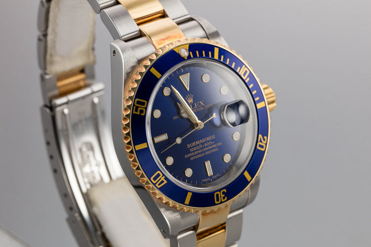 2002 Rolex Two-Tone Submariner 16613 Blue Dial with Box and Papers.