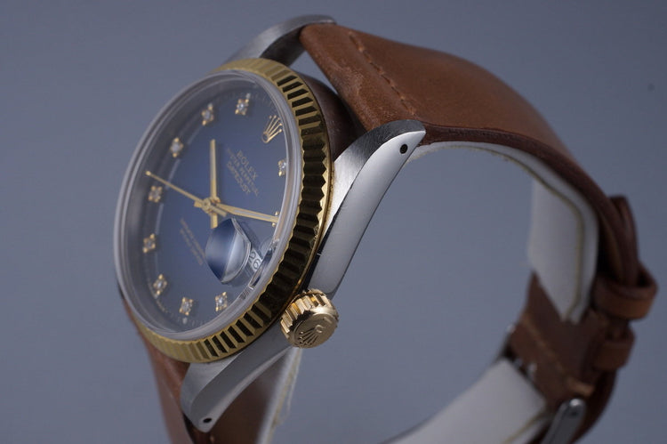 1988 Rolex Two Tone DateJust 16233 Factory Blue Vignette Diamond Dial