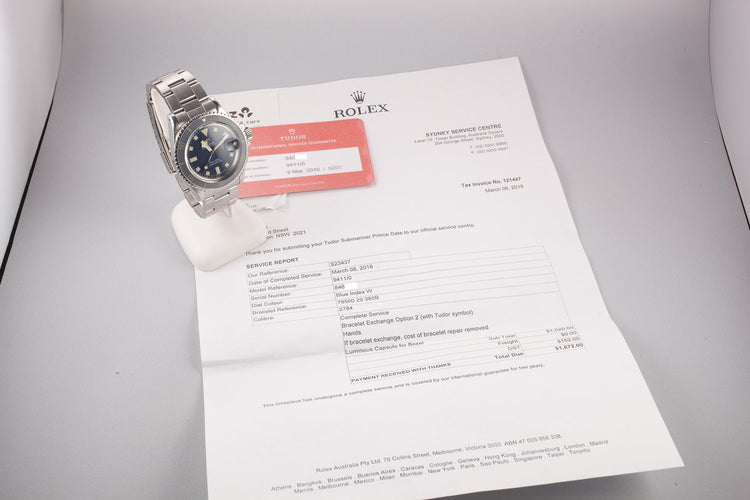 1976 Tudor Snowflake Submariner 9411/0 Blue Dial with Service Papers
