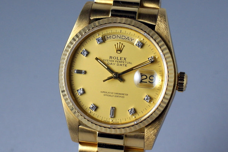 1984 Rolex YG Day-Date 18038 Factory Champagne Diamond Dial with Box and Papers