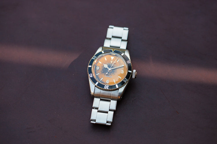 1954 Rolex Submariner Big Crown 6200 with Tropical Explorer 3, 6, 9 Dial and Big Logo Bracelet