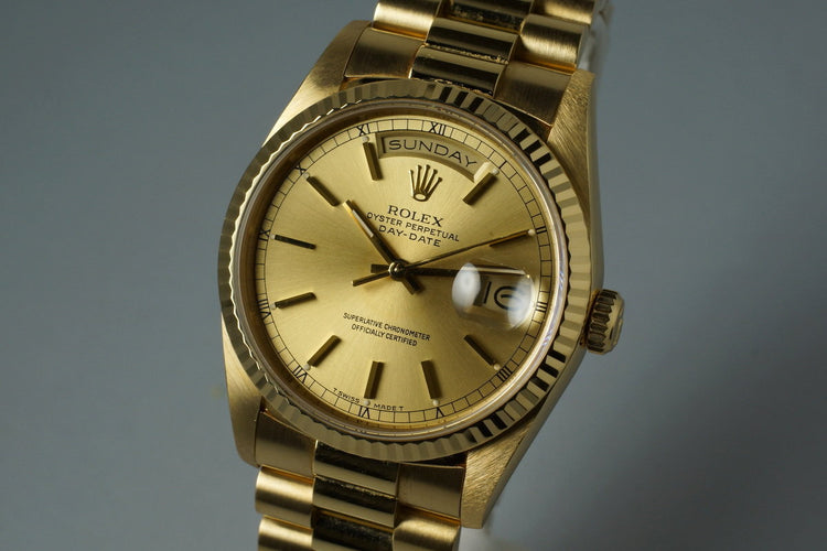 1989 Rolex YG Day-Date 18238 with Box and Papers