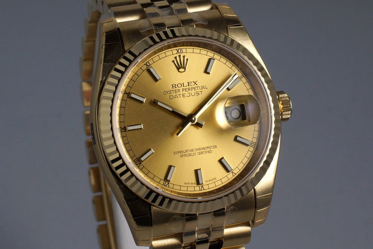 2015 Rolex YG DateJust 116238 with Box and Papers MINT