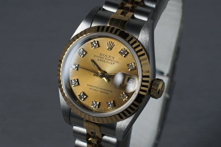 1993 Ladies Rolex Two Tone Datejust 69173 Factory Diamond Dial with Box and Papers