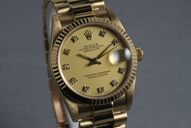 1985 Rolex 18K MidSize Datejust 68278 with Factory Diamond Dial