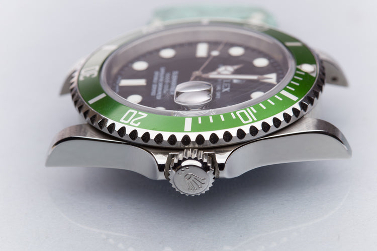 2006 Unpolished Rolex 16610LV Green Anniversary Submariner with Box, Hangtag, Card, & Booklets