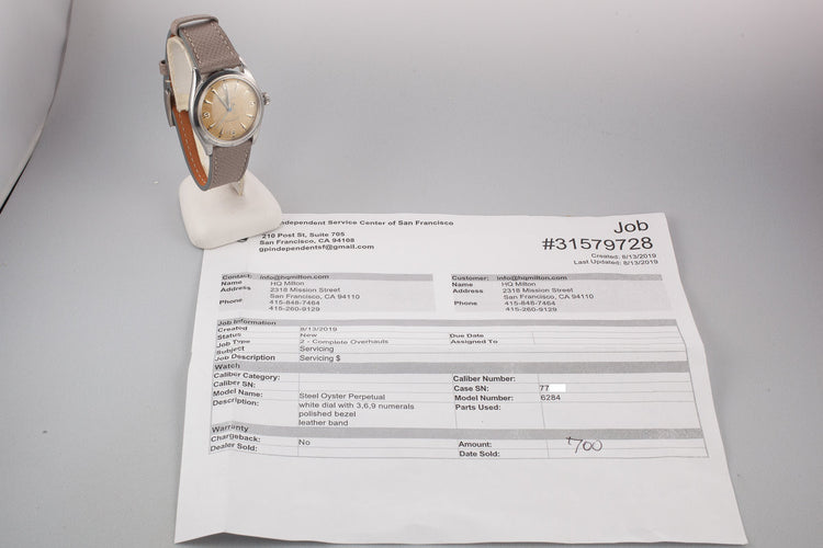 1955 Rolex Oyster Perpetual 6284 Waffle Dial with Service Papers