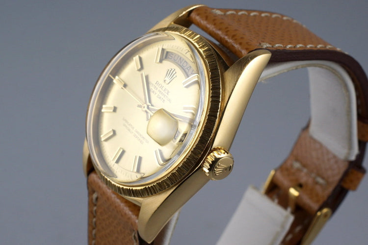 1969 Rolex YG Bark Day-Date 1807 Champagne ‘Wide Boy’ Dial
