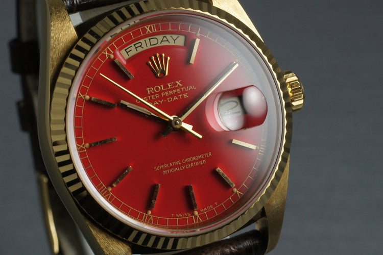 1986 Rolex 18K Day-Date 18038 with Red Stella Dial
