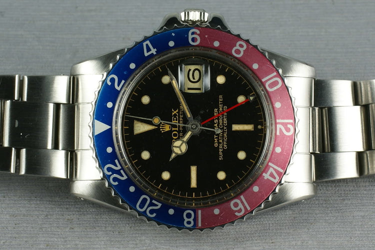 Rolex GMT Ref: 1675 Pointy Crown Guard chapter ring exclamation dial