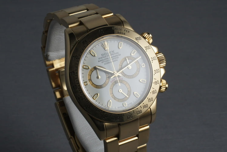 Rolex 18K Daytona 116528 with White Dial and Box and Papers