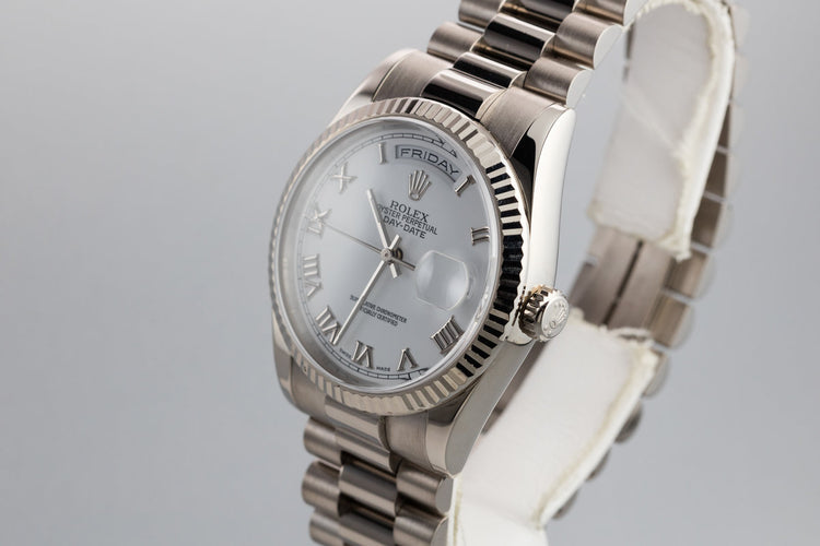 2000 Rolex 18K White Gold Day-Date 118239 Roman Numeral Dial