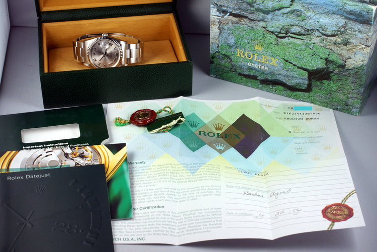 2004 Rolex DateJust 16234 Silver Roman Dial with Box and Papers