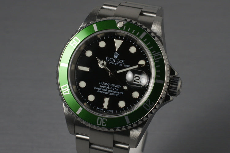 2005 Rolex Green Submariner 16610V with Box and Papers