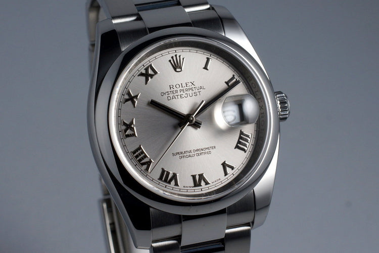 2005 Rolex Datejust 116200 Silver Roman Numeral Dial