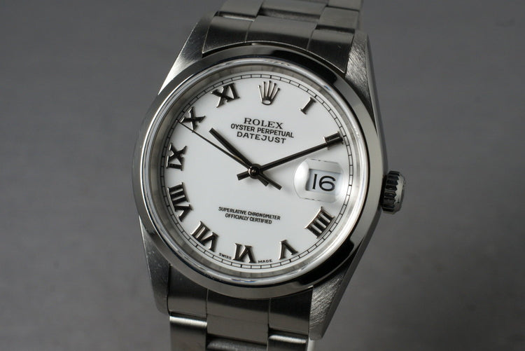 1997 Rolex DateJust 16200 White Roman Numeral Dial with Box Papers