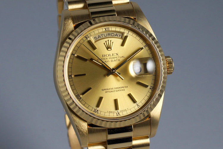 1991 Rolex YG Day-Date 18238 Champagne Dial with Box and Papers