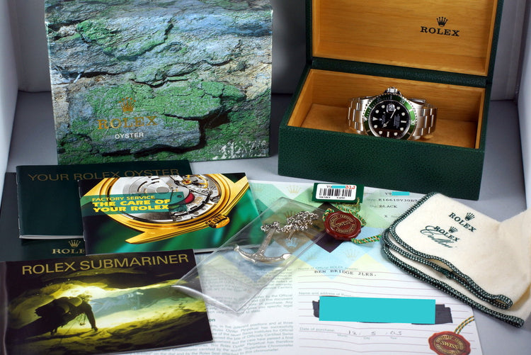 2003 Rolex Green Submariner 16610LV with Box and Papers ‘Y Serial Full Set’