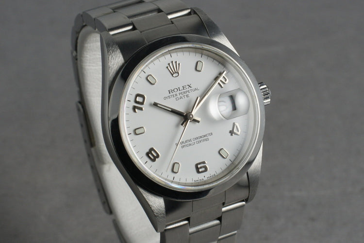 2000 Rolex White Arabic Dial Date 15200 With Box & Papers