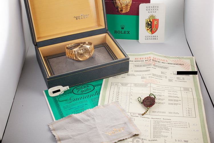 1967 Rolex 18K Gold Day-Date 1803 Gold No Lume Dial with Box and Double Punched Papers