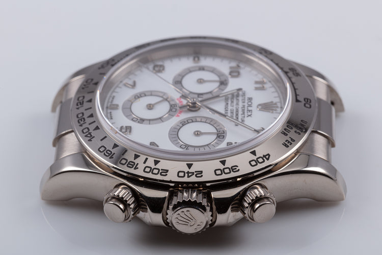 2002 18K White Gold Daytona 116519 White Arabic Dial on Leather Strap with Box & Papers