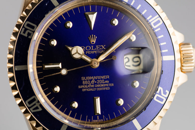 1972 Rolex 18K YG Submariner 1680 Blue Nipple Dial
