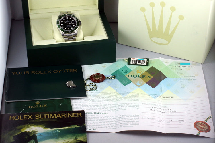 2006 Rolex Green Submariner 16610V with Box and Papers