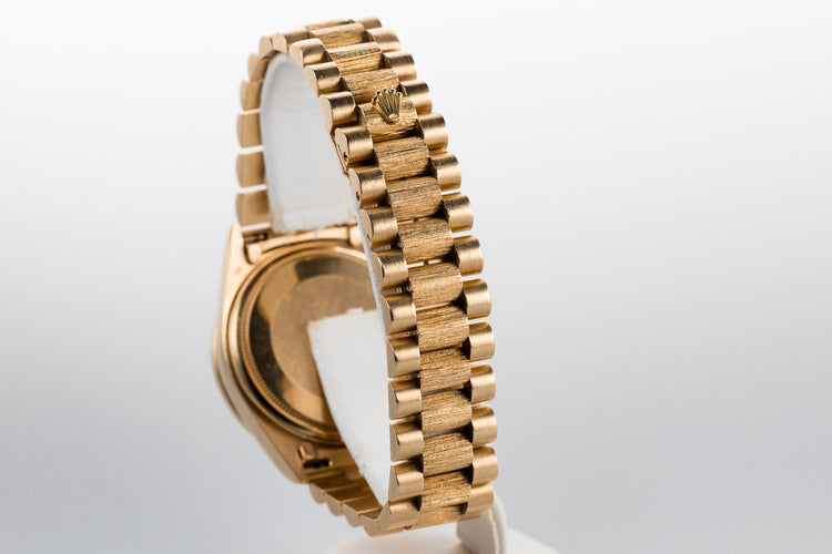 1985 Rolex 18K Day-Date 18108 with Blood Stone Dial and Bark Finish Diamond Bezel Insert