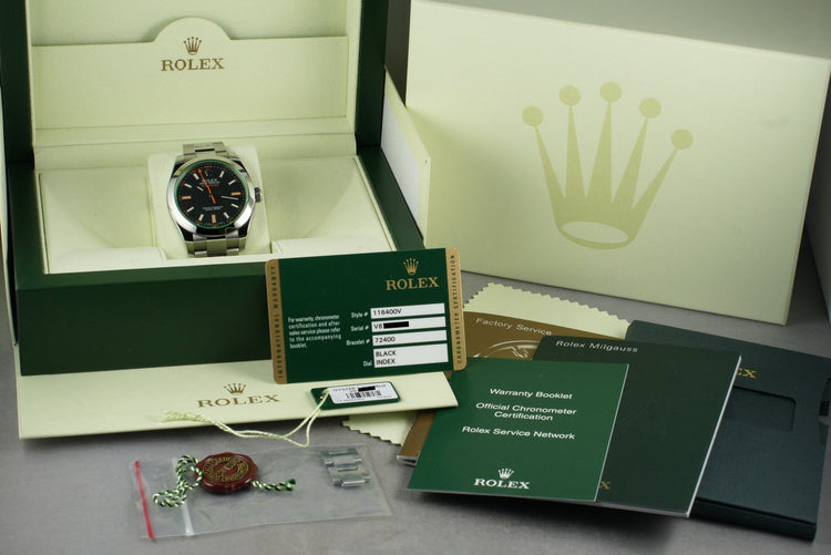 2009 Rolex Milgauss Green 116400V with Box and Papers