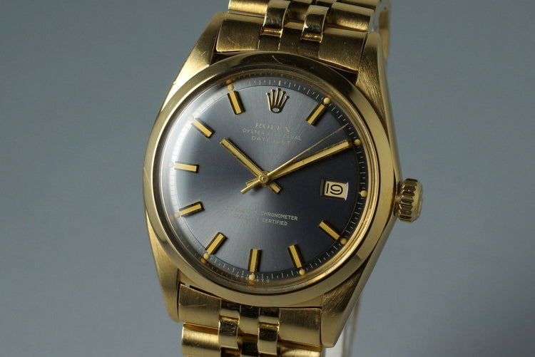 1972 Rolex YG DateJust 1600 Blue ‘Wide Boy’ Sigma Dial