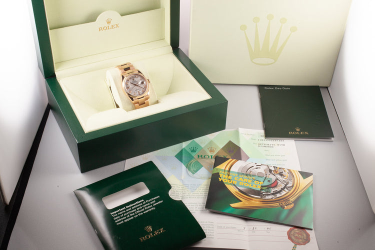 2005 Rolex 18K Rose Gold Day-Date118235 Diamond Meteorite Dial with Box and Papers