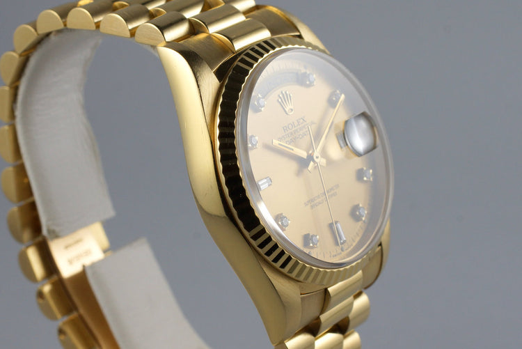 1991 Rolex YG Day-Date 18238 Factory Champagne Diamond Dial