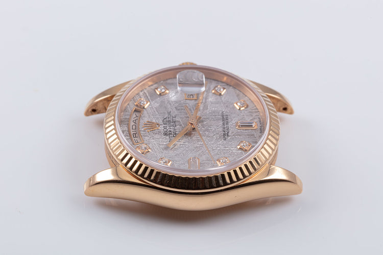 2001 Rolex 18K Rose Gold Day-Date 118235 Diamond Meteorite Dial with Box & Service Papers