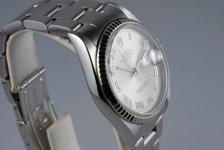 2004 Rolex DateJust 16234 Silver Roman Dial with Box and Papers