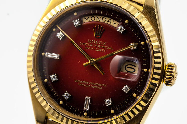 1978 Rolex YG Day Date 1803 Factory Diamond Red Vignette Dial