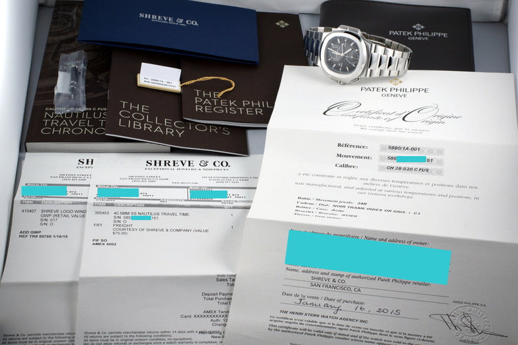 2015 Patek Philippe Nautilus Travel Time Chronograph 5990/1A with Box and Papers