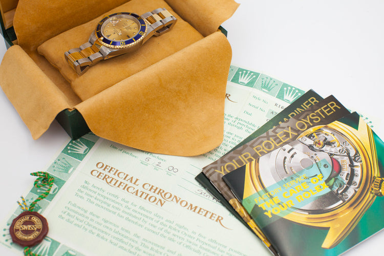 1999 Two-Tone Rolex Submariner 16613 with Serti Dial with Box and Papers